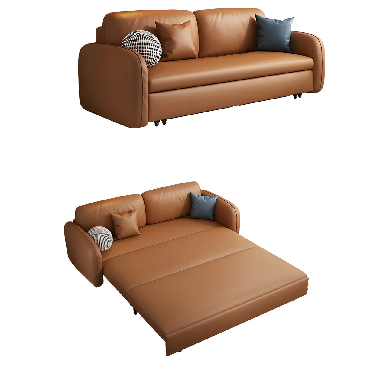 Brown Water Resistant Faux Leather Pillow Back Sofa Bed Image - 5