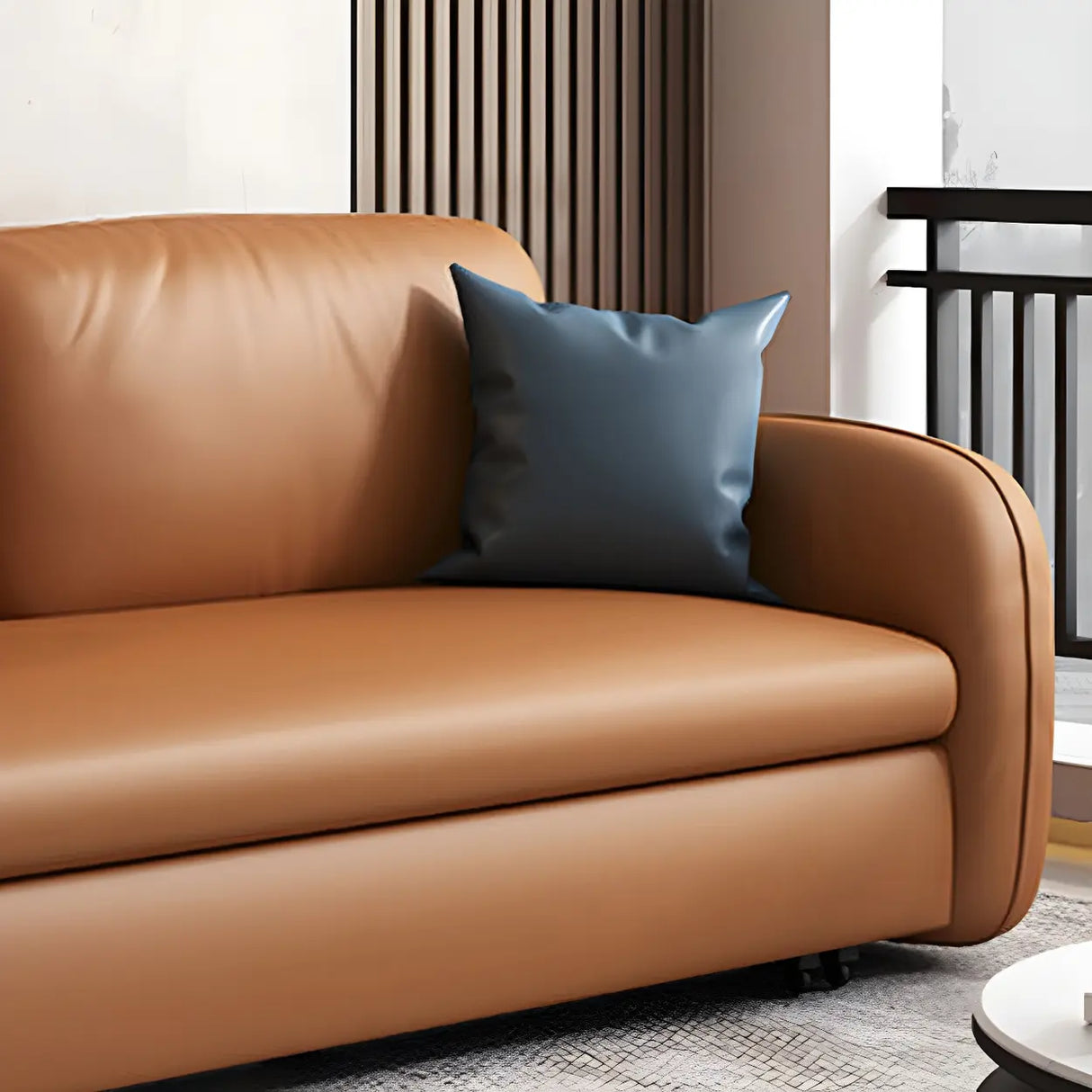 Brown Water Resistant Faux Leather Pillow Back Sofa Bed Image - 8