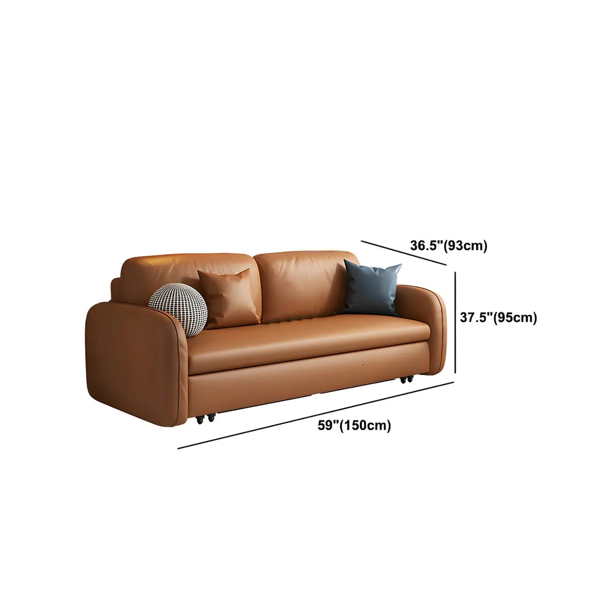 Brown Water Resistant Faux Leather Pillow Back Sofa Bed 
