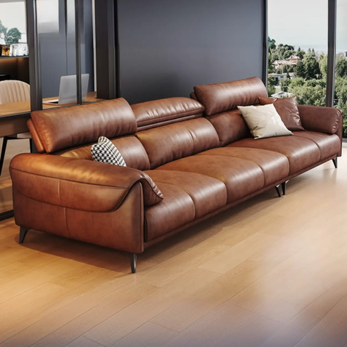 Brown Water Resistant Oiled Leather Down Fill Sofa Image - 1