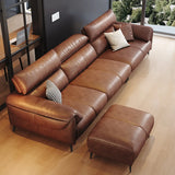 Brown Water Resistant Oiled Leather Down Fill Sofa Image - 4