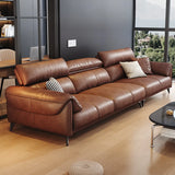 Brown Water Resistant Oiled Leather Down Fill Sofa Image - 5