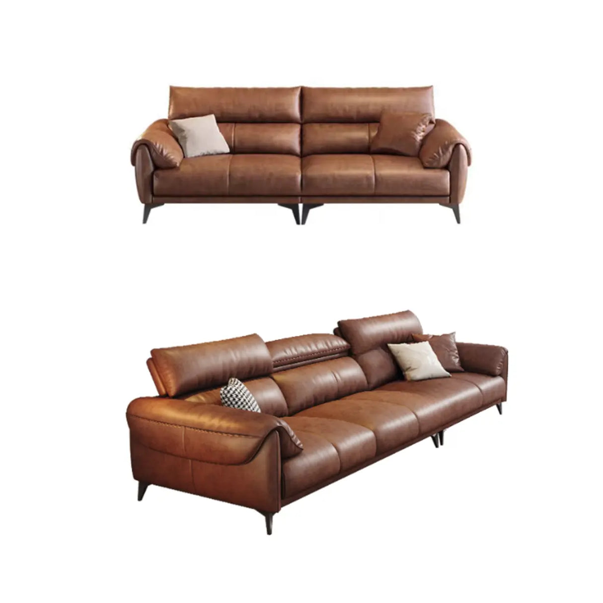 Brown Water Resistant Oiled Leather Down Fill Sofa Image - 7