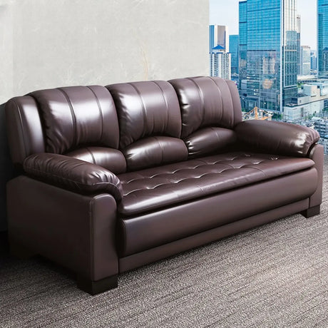 Brown Waterproof Faux Leather 3-Seater Sofa with Arms Image - 1