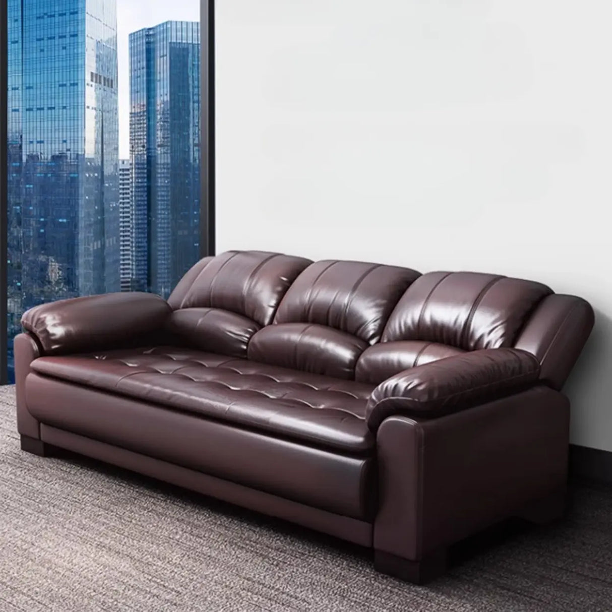Brown Waterproof Faux Leather 3-Seater Sofa with Arms Image - 10
