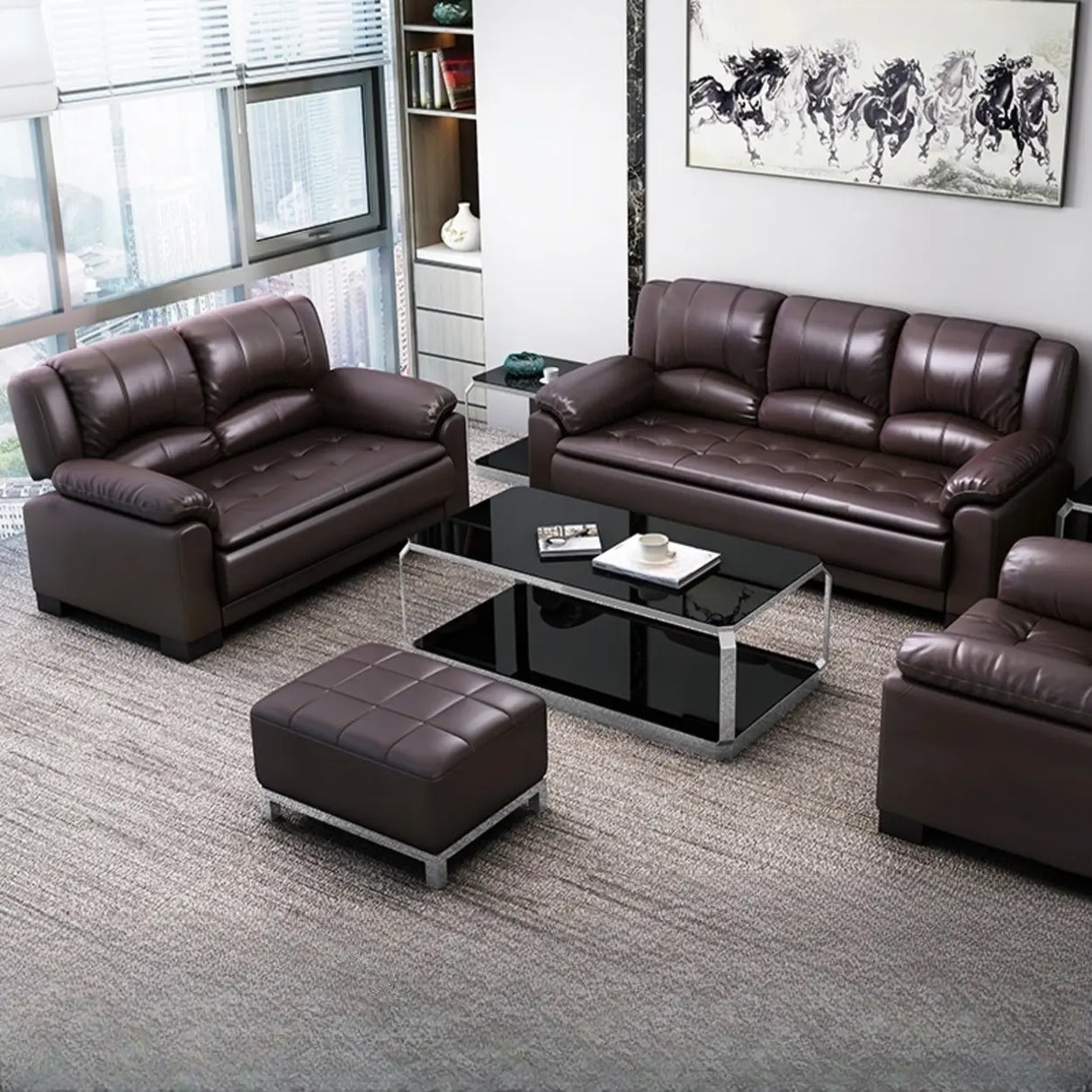 Brown Waterproof Faux Leather 3-Seater Sofa with Arms Image - 13