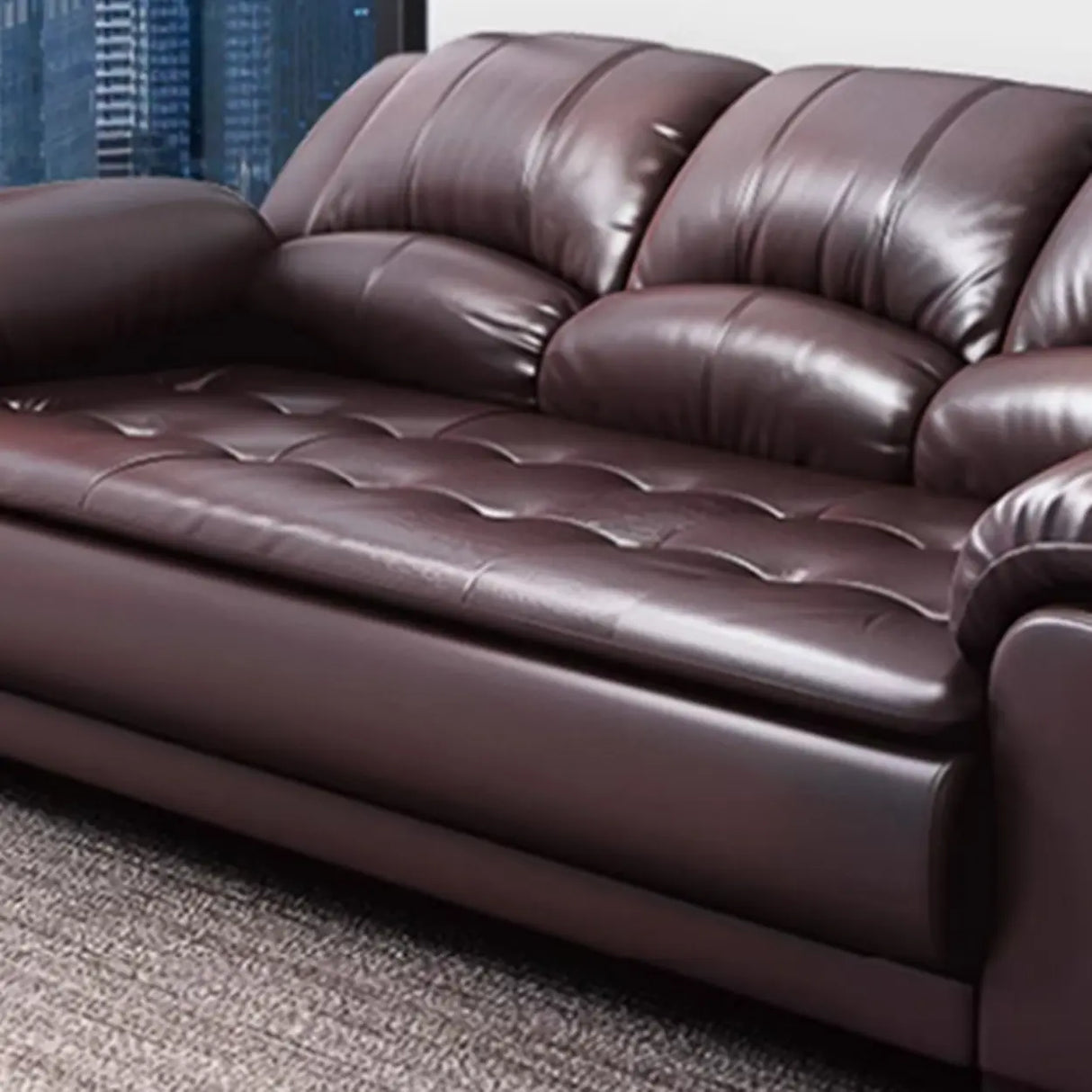 Brown Waterproof Faux Leather 3-Seater Sofa with Arms Image - 15