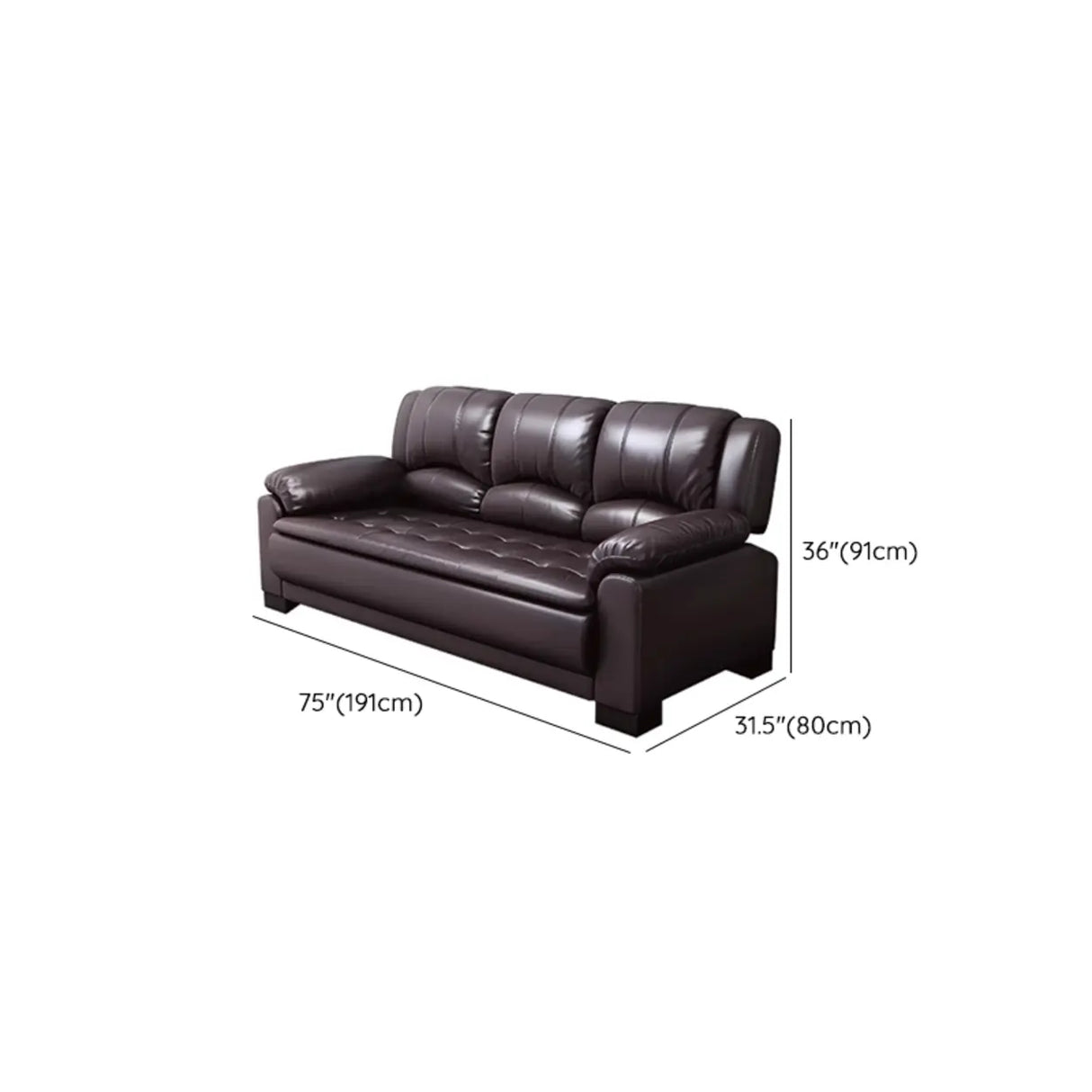 Brown Waterproof Faux Leather 3-Seater Sofa with Arms Image - 17