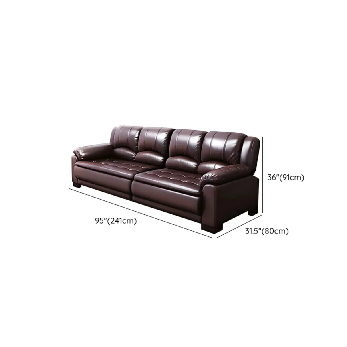 Brown Waterproof Faux Leather 3-Seater Sofa with Arms Image - 18
