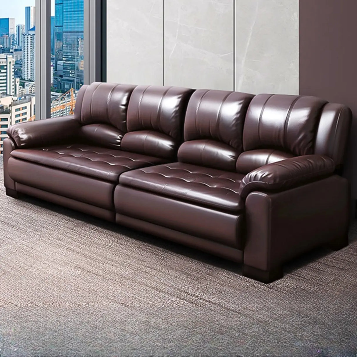 Brown Waterproof Faux Leather 3-Seater Sofa with Arms Image - 5