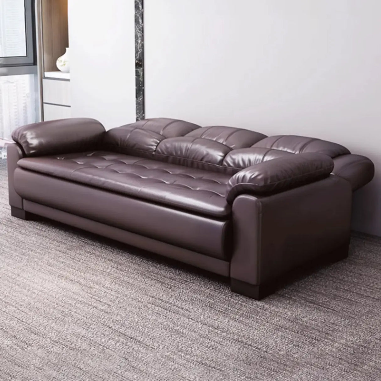 Brown Waterproof Faux Leather 3-Seater Sofa with Arms Image - 6