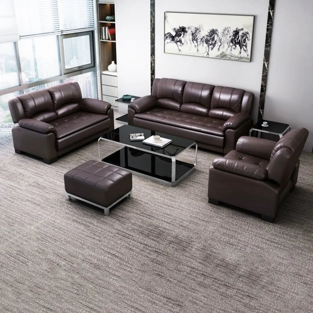 Brown Waterproof Faux Leather 3-Seater Sofa with Arms Image - 7