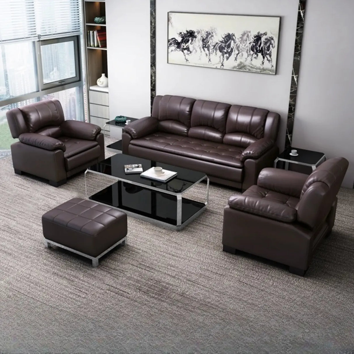 Brown Waterproof Faux Leather 3-Seater Sofa with Arms Image - 9