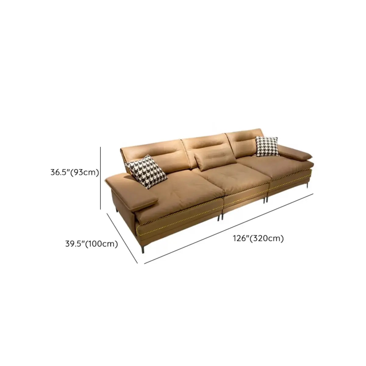 Brown Waterproof Faux Leather 4-Seats Sofa with Pillow Image - 12