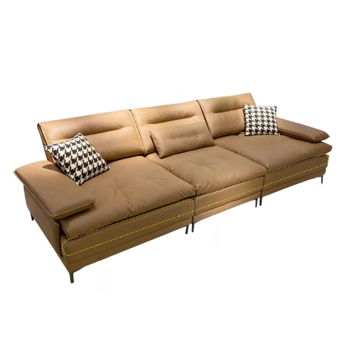 Brown Waterproof Faux Leather 4-Seats Sofa with Pillow Image - 5