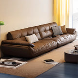 Brown Waterproof Genuine Leather Sofa with Arms Image - 1