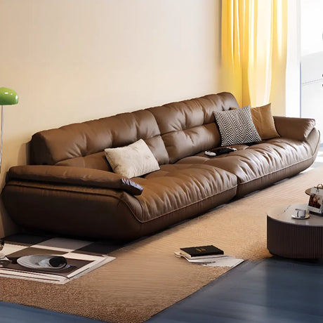 Brown Waterproof Genuine Leather Sofa with Arms Image - 1