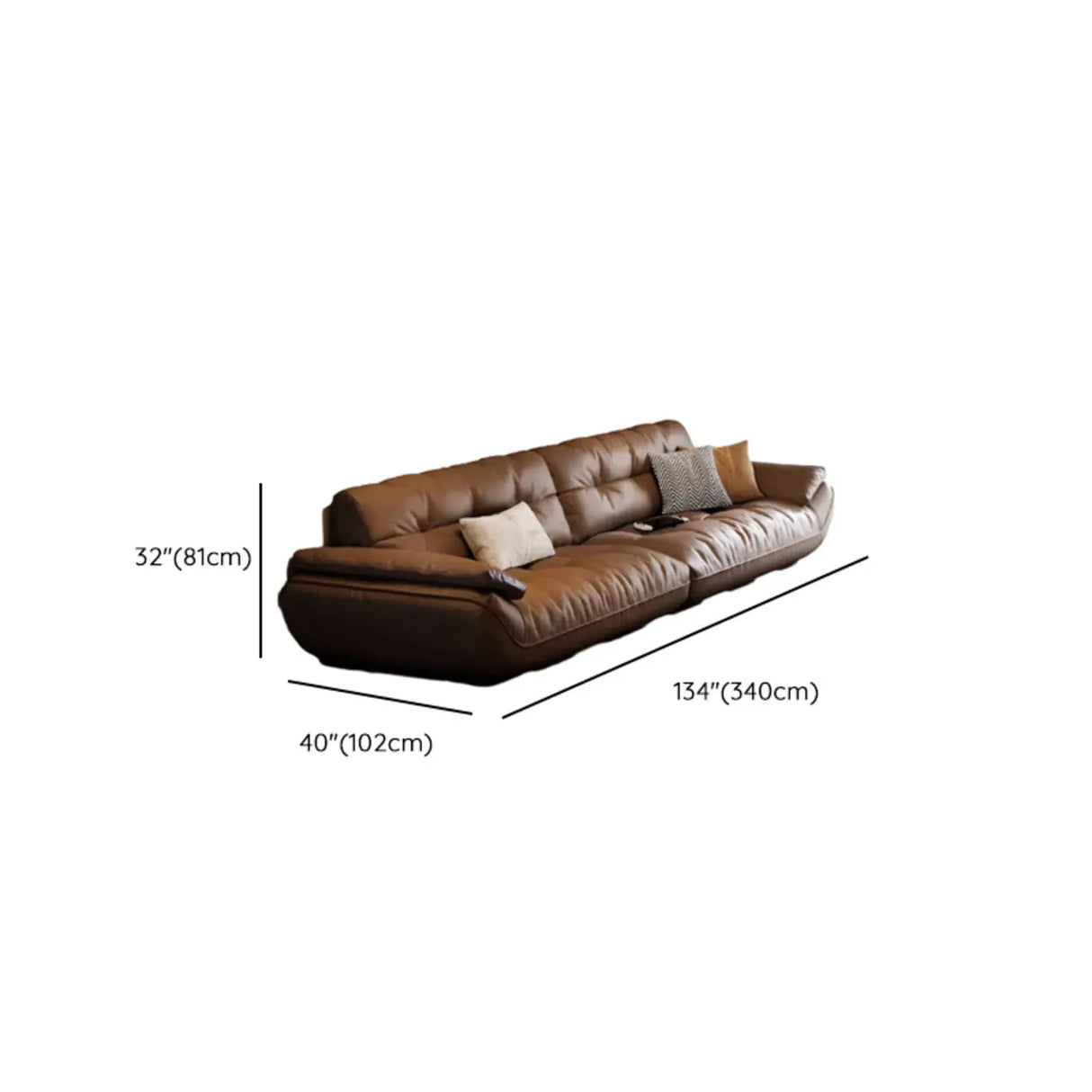 Brown Waterproof Genuine Leather Sofa with Arms Image - 14