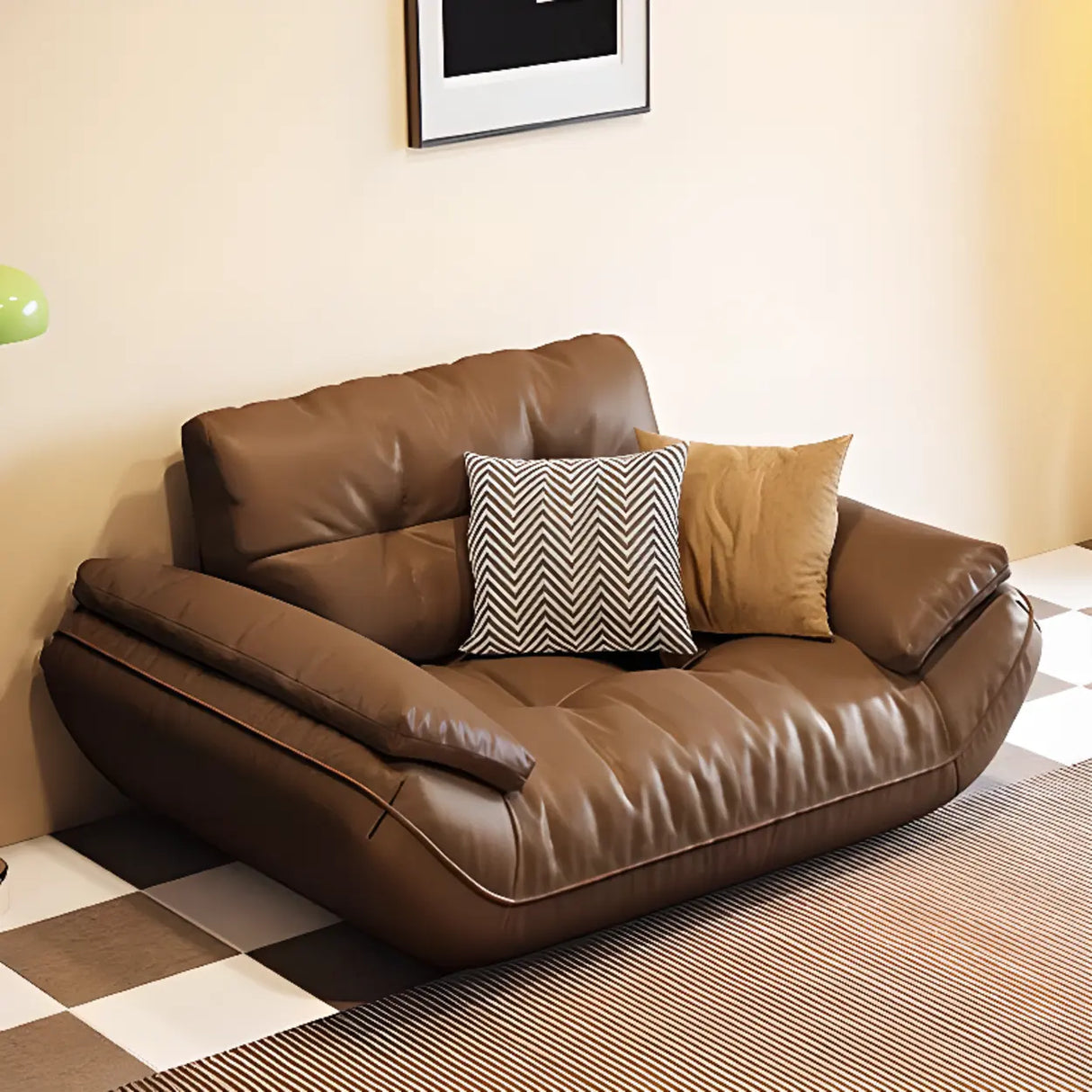 Brown Waterproof Genuine Leather Sofa with Arms Image - 4