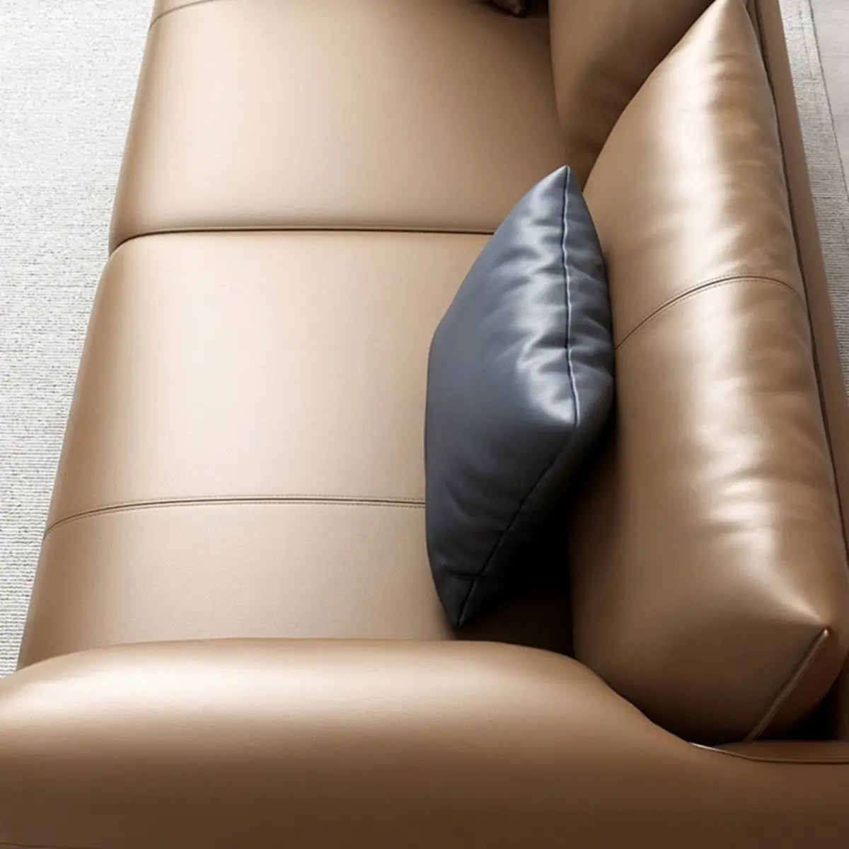 Brown Waterproof Leather Removable Cushions Sofa Image - 10