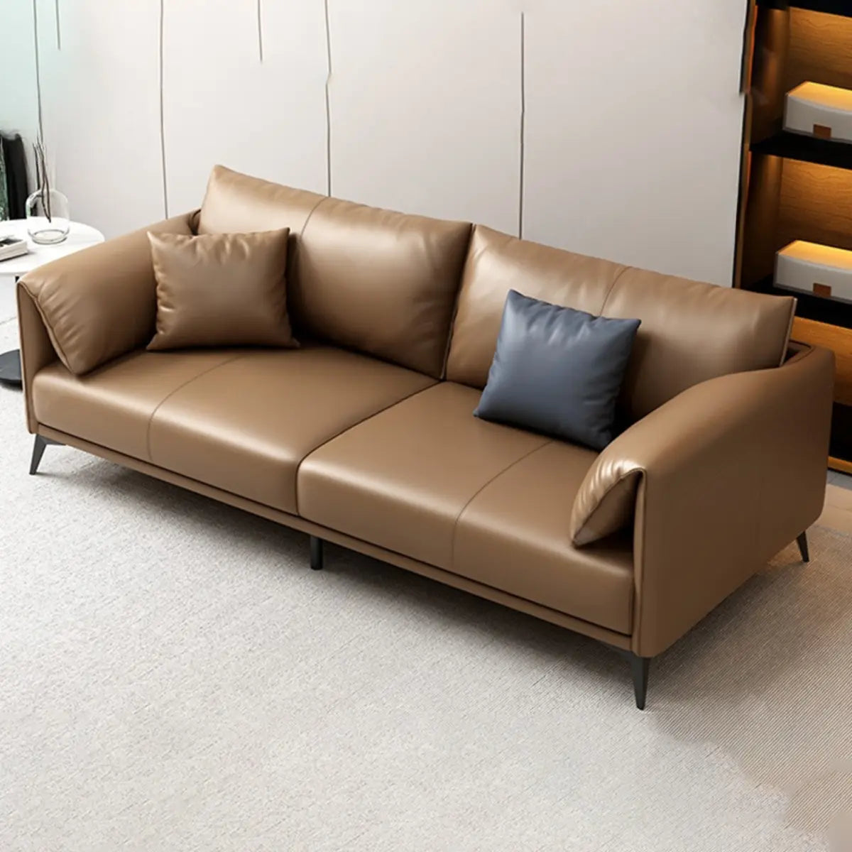 Brown Waterproof Leather Removable Cushions Sofa Image - 14