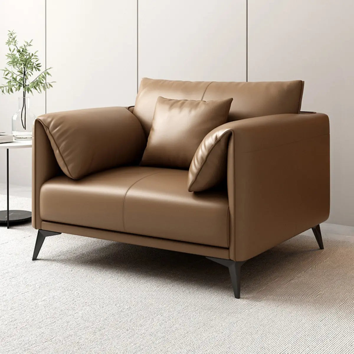 Brown Waterproof Leather Removable Cushions Sofa Image - 3