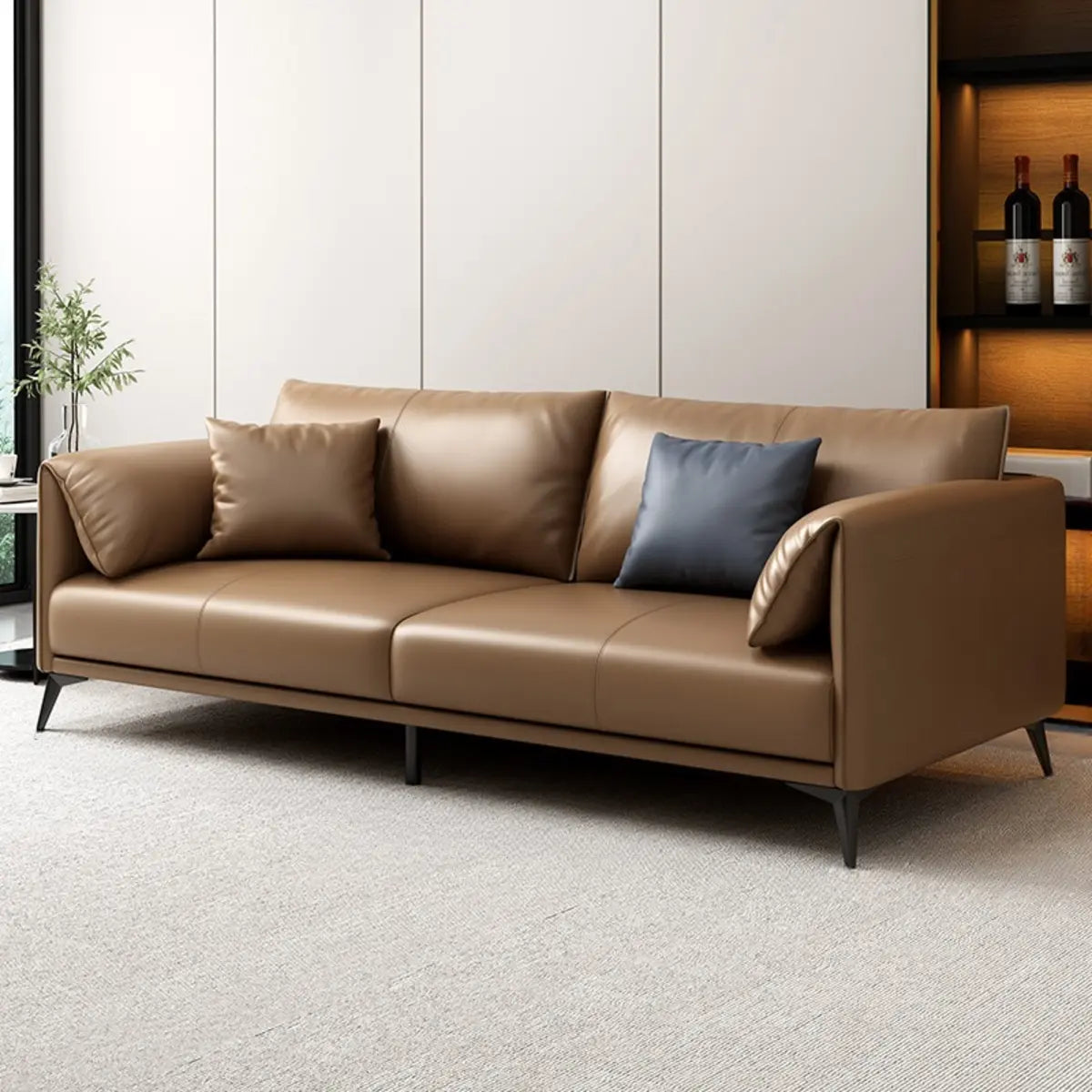 Brown Waterproof Leather Removable Cushions Sofa Image - 5