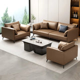 Brown Waterproof Leather Removable Cushions Sofa Image - 6