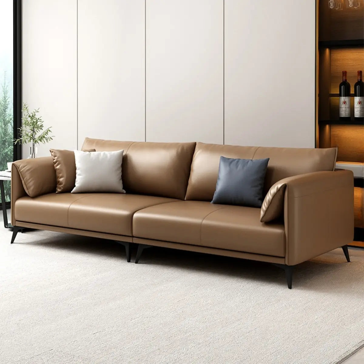 Brown Waterproof Leather Removable Cushions Sofa Image - 7