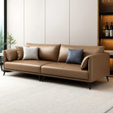 Brown Waterproof Leather Removable Cushions Sofa Image - 7