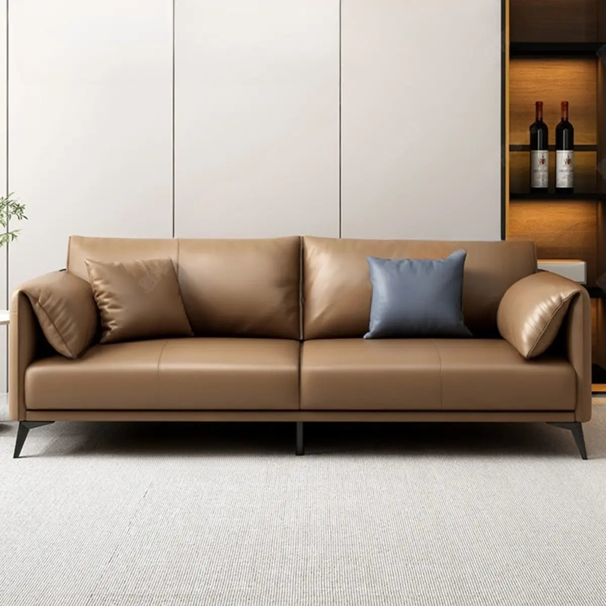Brown Waterproof Leather Removable Cushions Sofa Image - 8