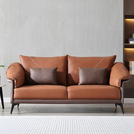 Brown Waterproof Leather Upholstered Back Sofa with Leg Image - 1