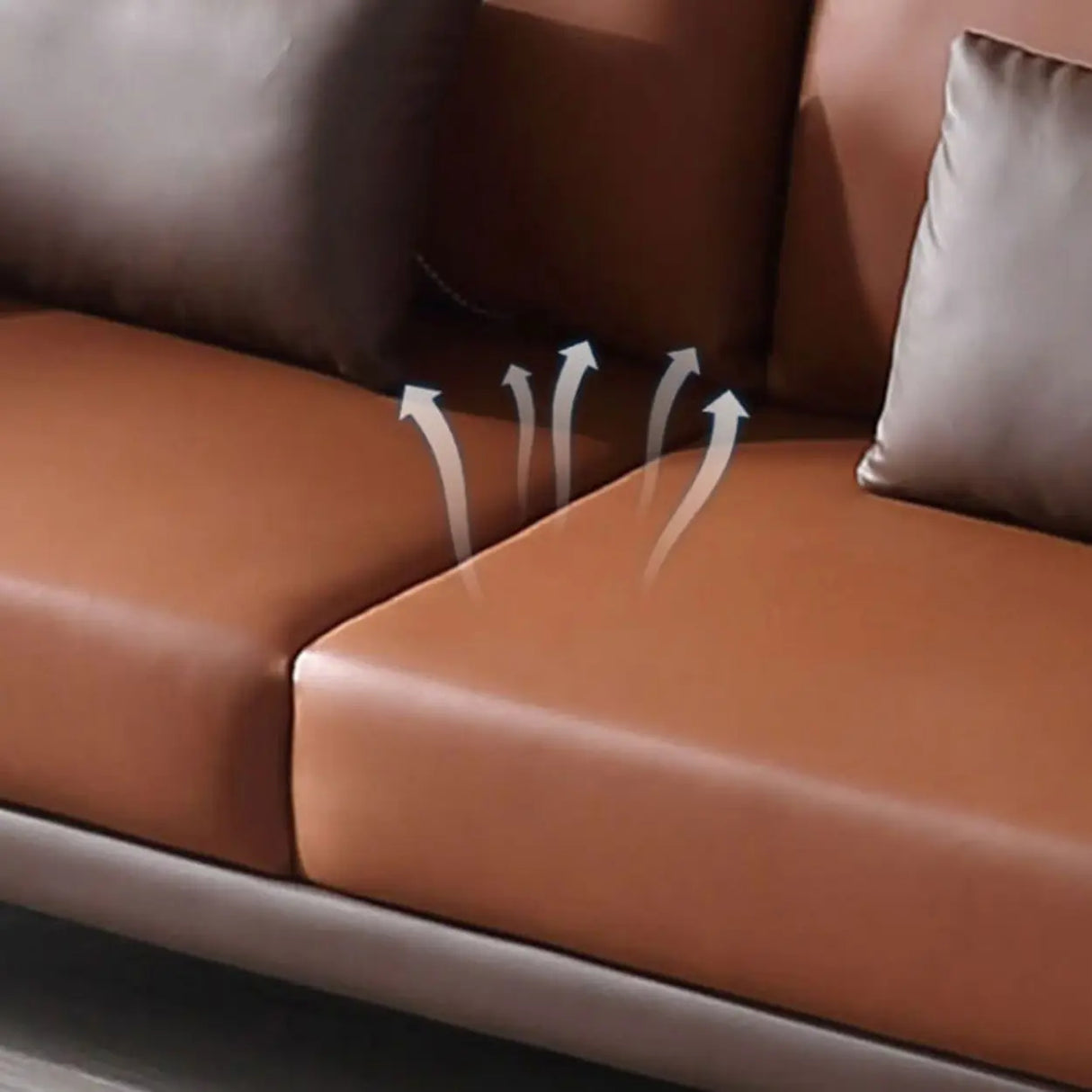 Brown Waterproof Leather Upholstered Back Sofa with Leg Image - 12