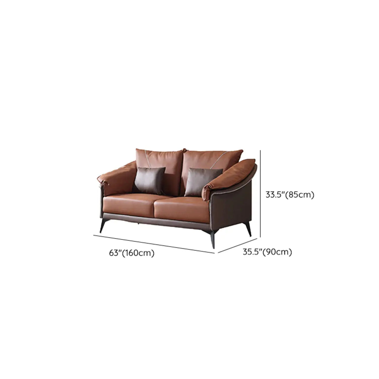 Brown Waterproof Leather Upholstered Back Sofa with Leg 