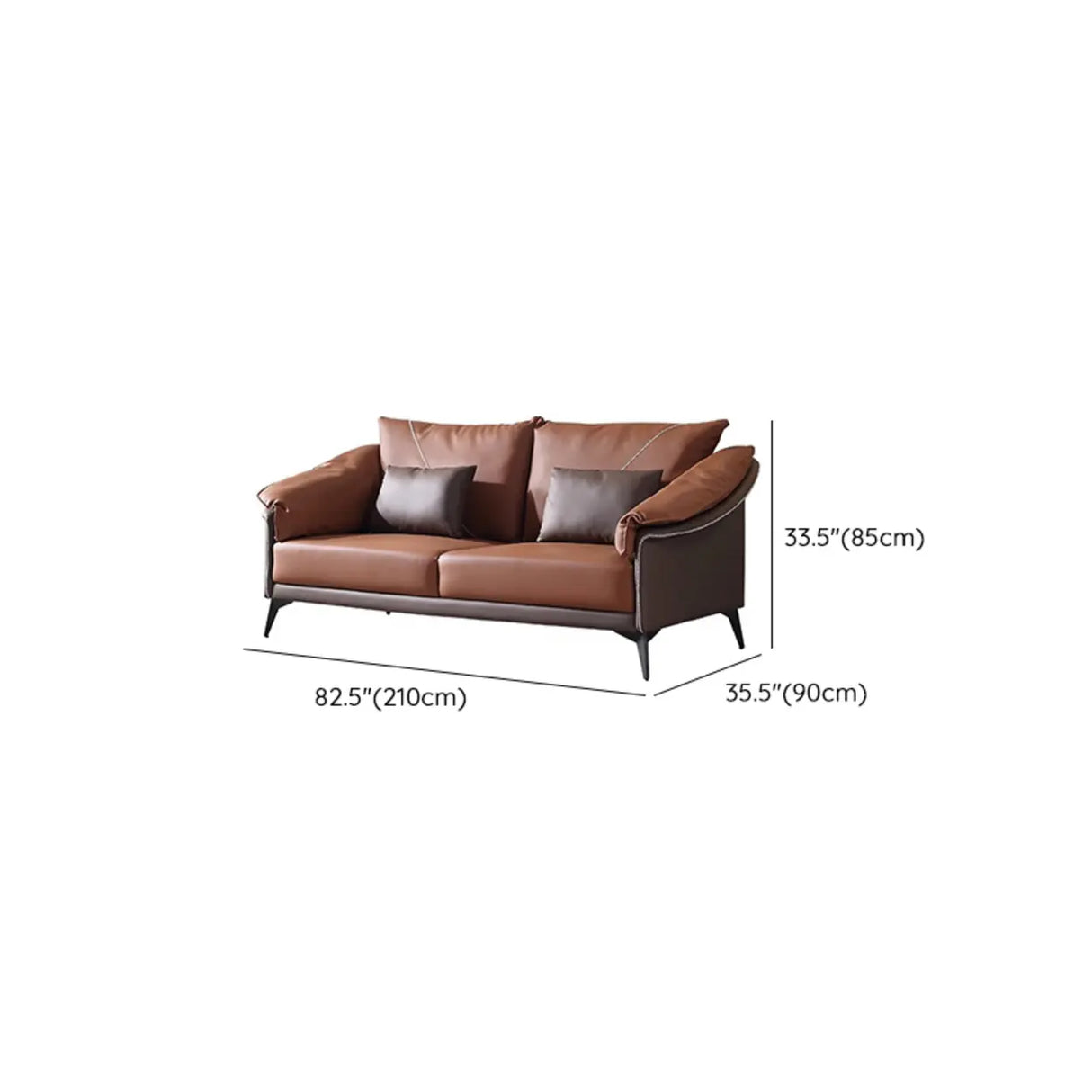 Brown Waterproof Leather Upholstered Back Sofa with Leg Image - 15