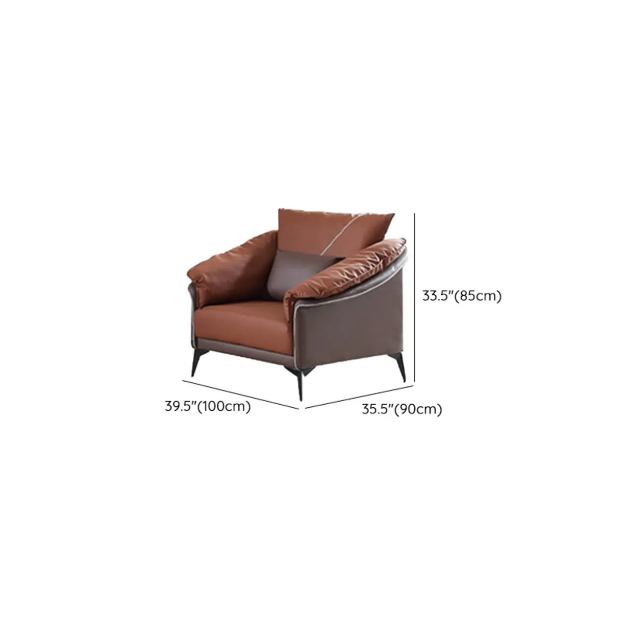 Brown Waterproof Leather Upholstered Back Sofa with Leg Image - 16