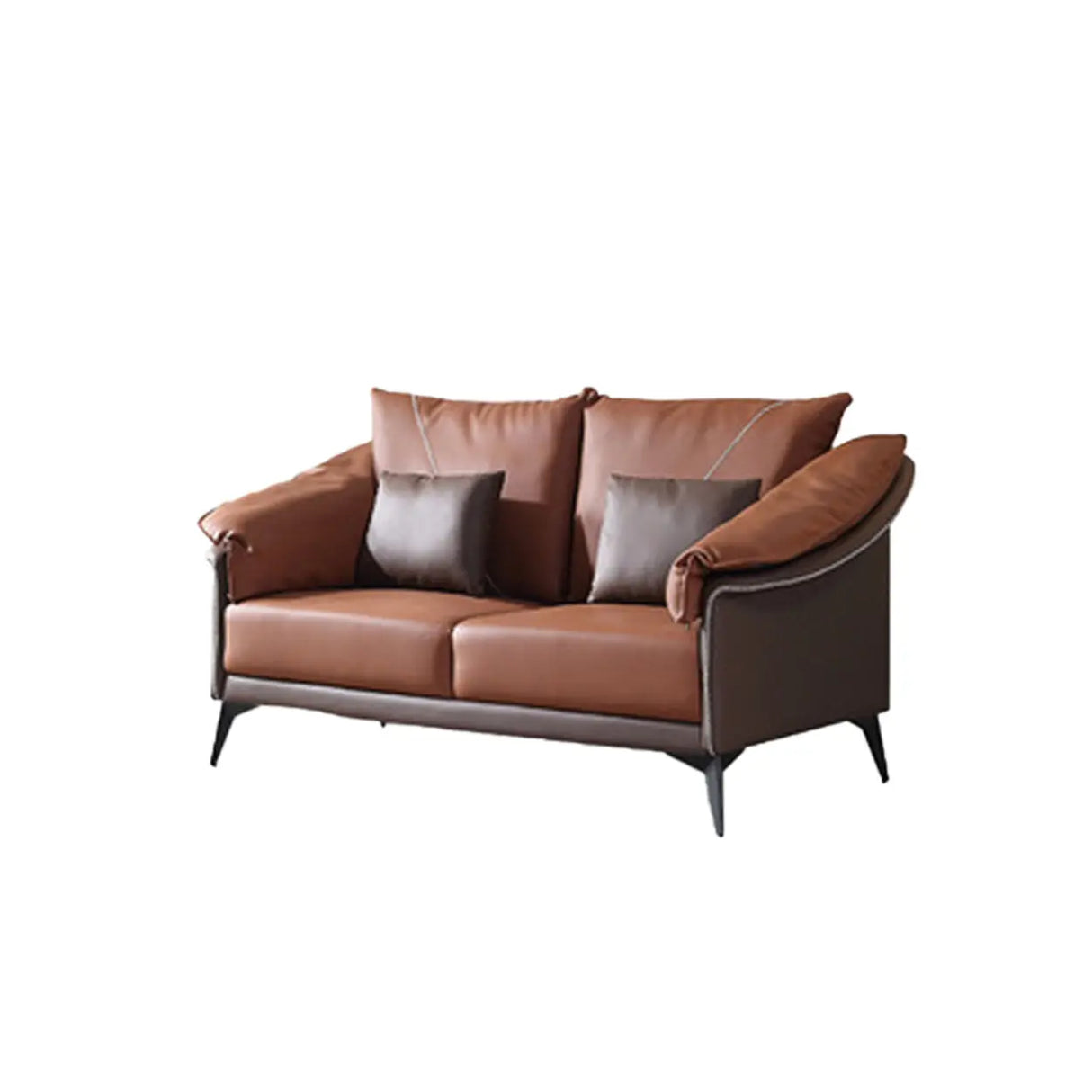 Brown Waterproof Leather Upholstered Back Sofa with Leg Image - 3