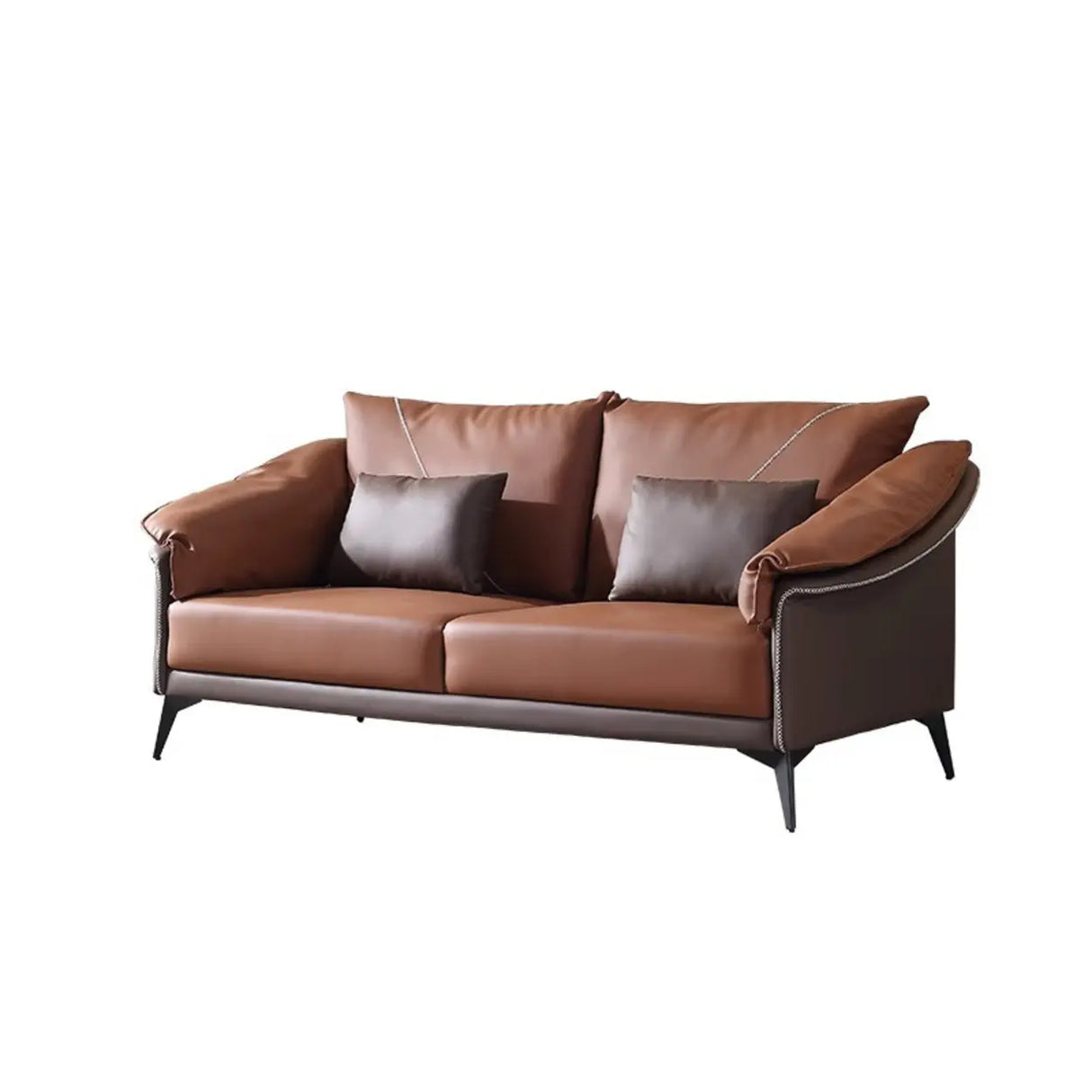 Brown Waterproof Leather Upholstered Back Sofa with Leg Image - 5