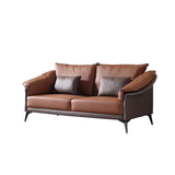 Brown Waterproof Leather Upholstered Back Sofa with Leg Image - 5