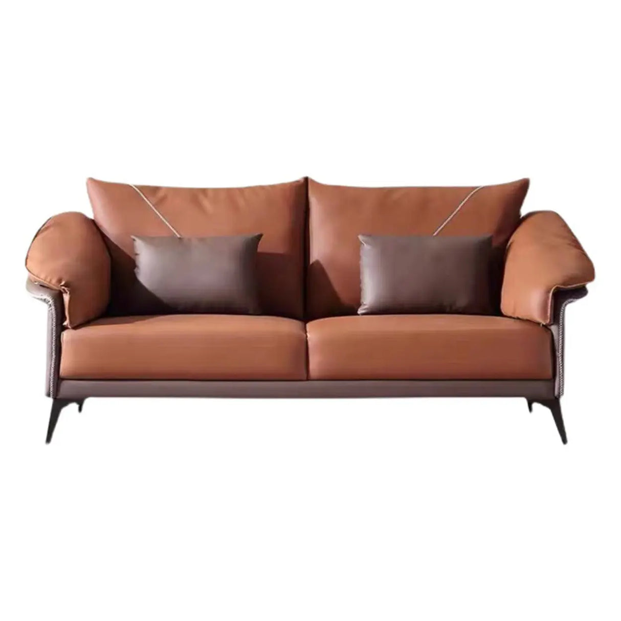 Brown Waterproof Leather Upholstered Back Sofa with Leg Image - 8