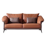 Brown Waterproof Leather Upholstered Back Sofa with Leg Image - 8