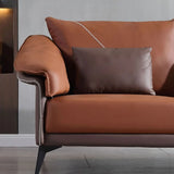 Brown Waterproof Leather Upholstered Back Sofa with Leg Image - 9
