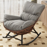 Brown Wicker Rattan Rocking Chair with Black Metal Leg Image - 18
