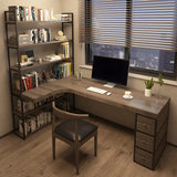 Brown Wood Corner Writing Desk with Exterior Shelf Image - 1