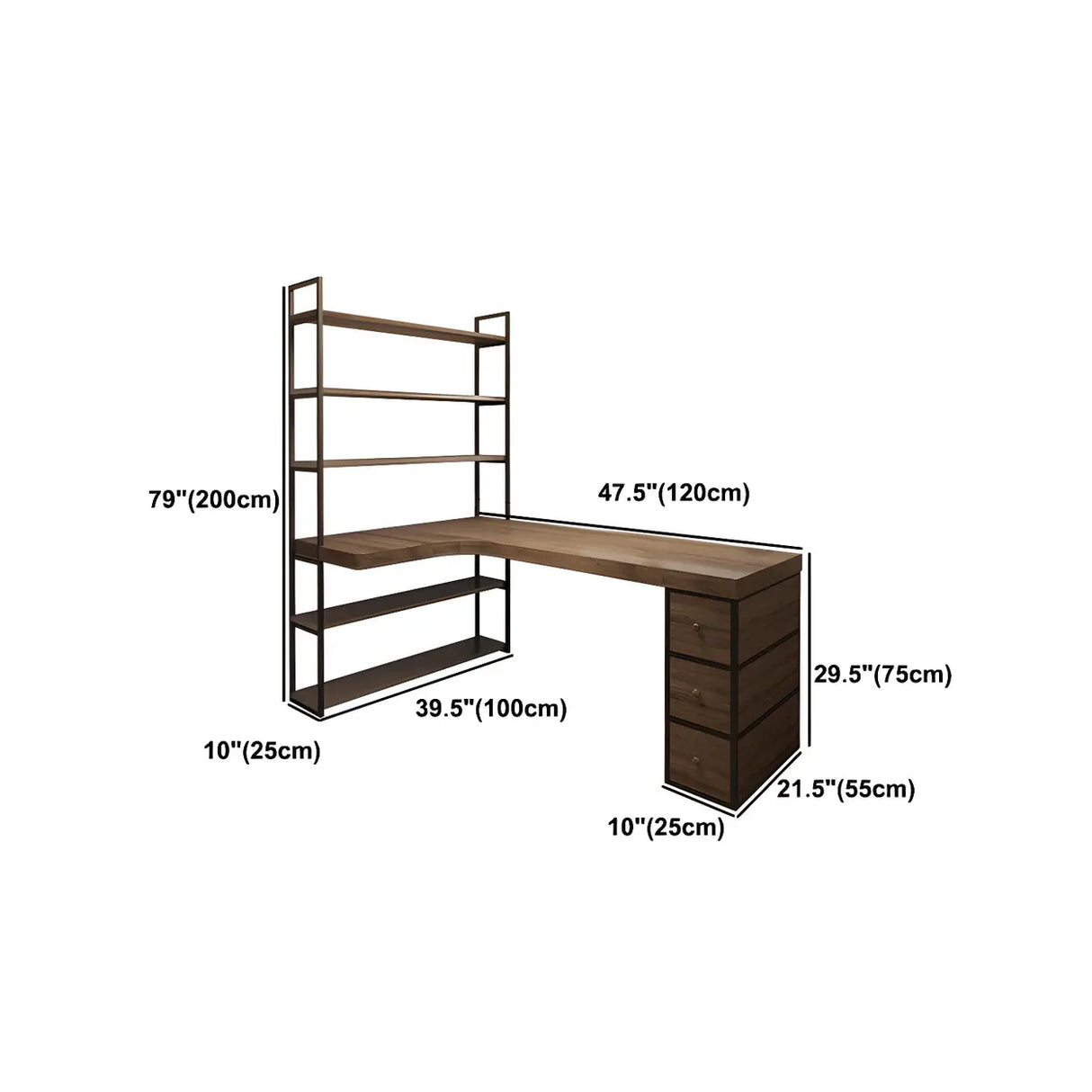 Brown Wood Corner Writing Desk with Exterior Shelf 