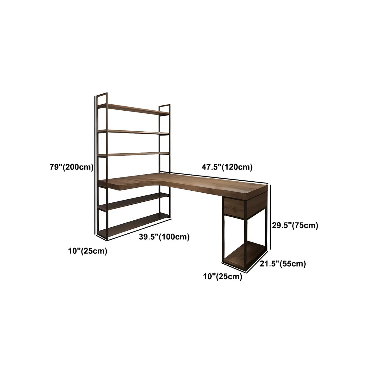 Brown Wood Corner Writing Desk with Exterior Shelf Image - 16