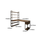Brown Wood Corner Writing Desk with Exterior Shelf Image - 16