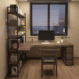 Brown Wood Corner Writing Desk with Exterior Shelf Image - 2