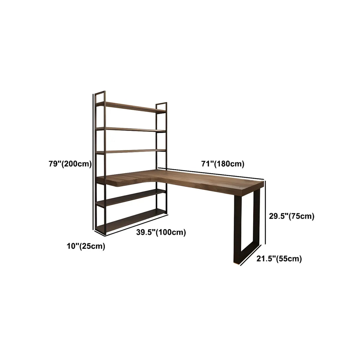 Brown Wood Corner Writing Desk with Exterior Shelf Image - 22