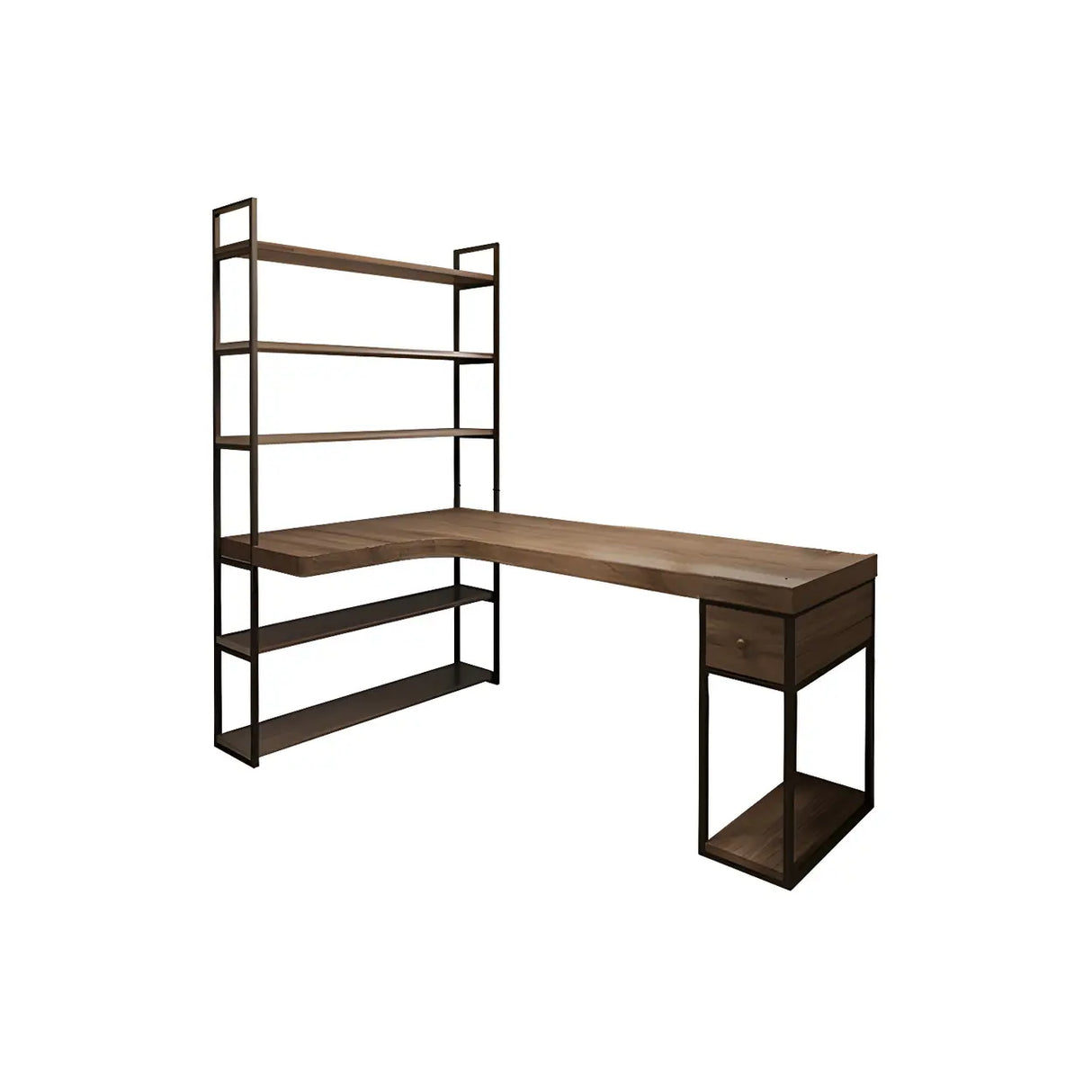 Brown Wood Corner Writing Desk with Exterior Shelf Image - 3